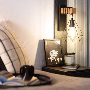Image of Edit Sardo Geometric Wall Light With Wood Detail- Black