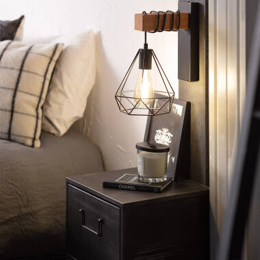 Image of Edit Sardo Geometric Wall Light With Wood Detail- Black