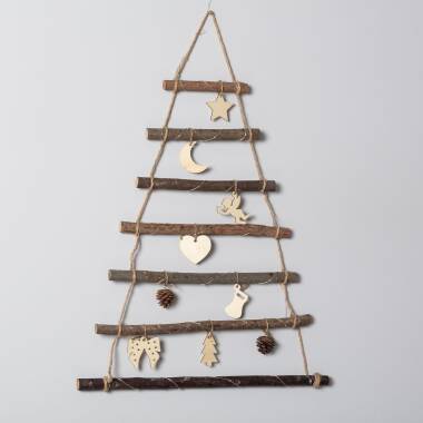 Image of Edit Melek Wood Battery Operated LED Christmas Tree Wall Light