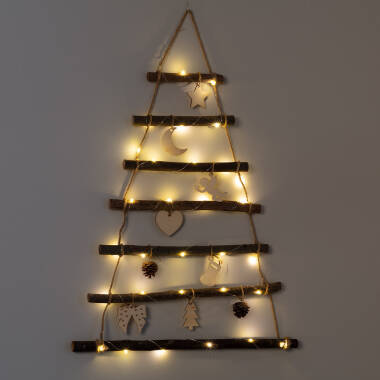 Image of Edit Melek Wood Battery Operated LED Christmas Tree Wall Light