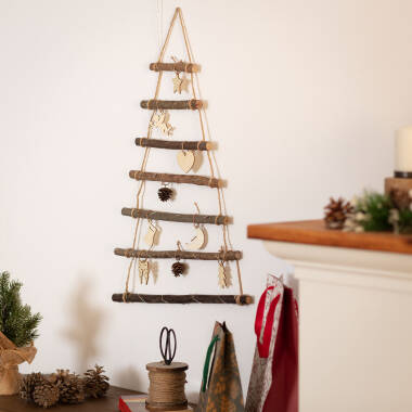 Image of Edit Melek Wood Battery Operated LED Christmas Tree Wall Light