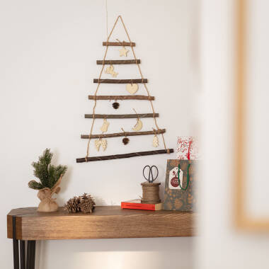 Image of Edit Melek Wood Battery Operated LED Christmas Tree Wall Light