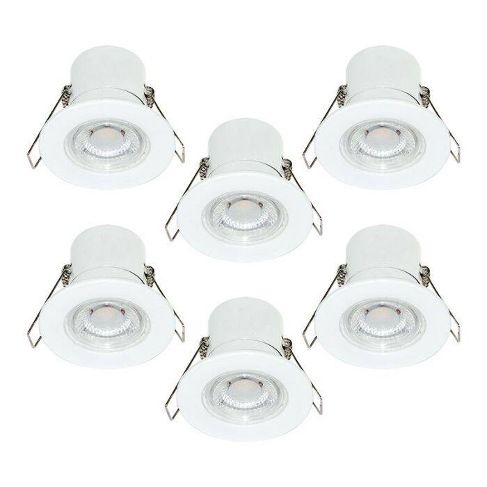 Image of Luceco F-Eco 5W Dimmable LED Fire Rated Fixed Downlight - Pack of 6