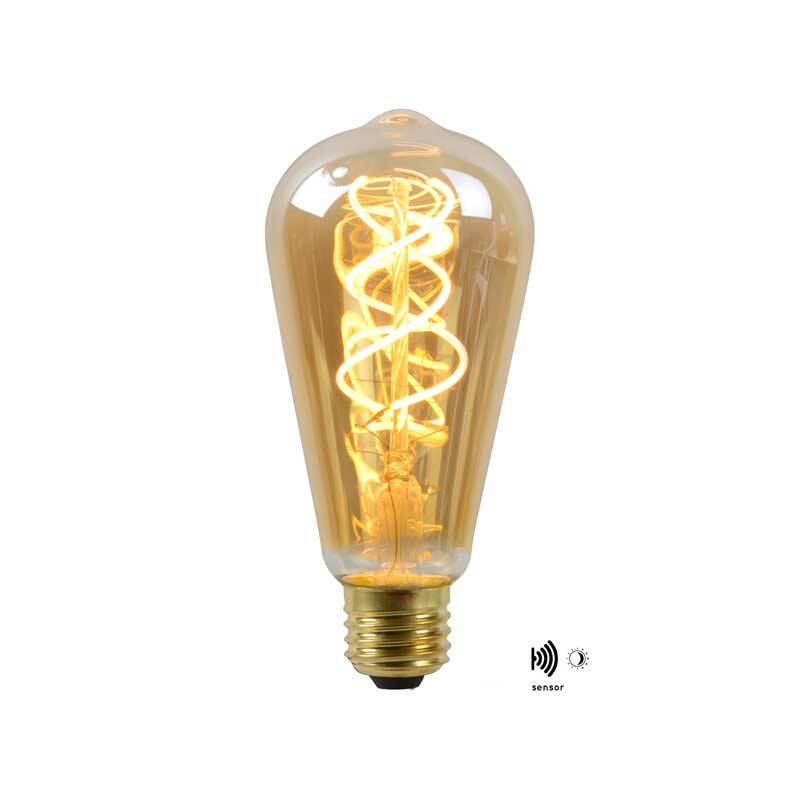 Image of Lucide 4W LED Decorative Filament Squirrel Cage Bulb with Dusk to Dawn Sensor - Screw Cap
