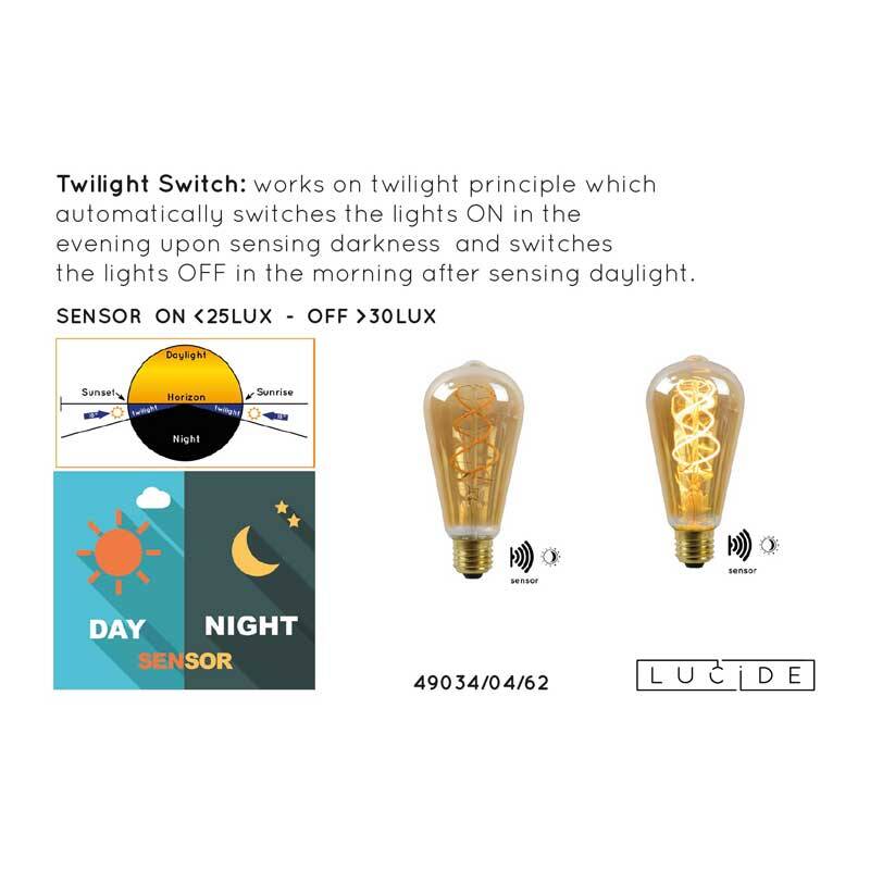 Image of Lucide 4W LED Decorative Filament Squirrel Cage Bulb with Dusk to Dawn Sensor - Screw Cap