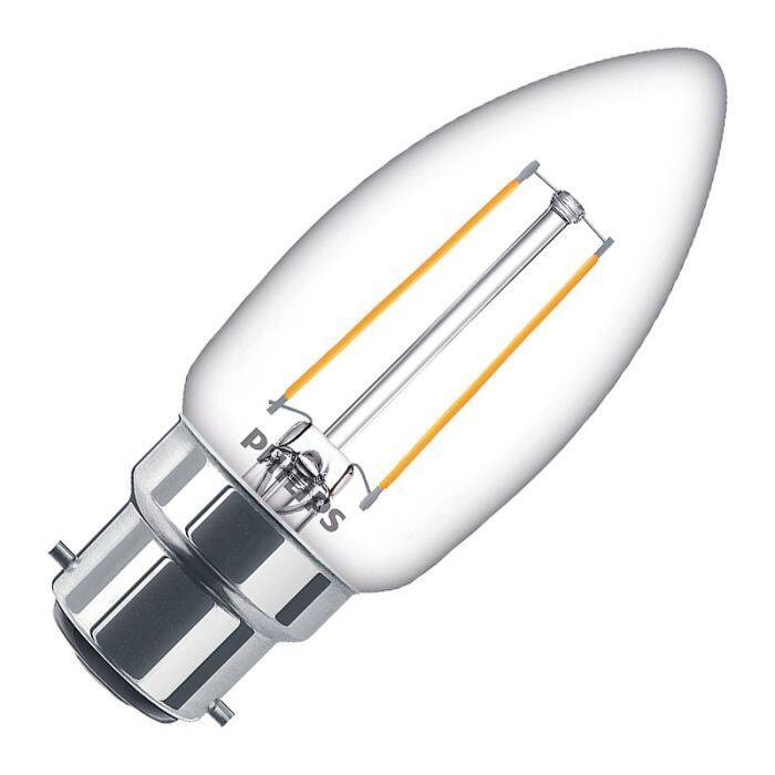 Image of Philips 2W LED Filament Candle Bulb - Bayonet Cap