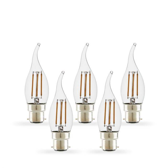 Image of Envirolight 4W Dimmable LED Decorative Filament Bent Tip Candle Bulb - Bayonet Cap - Pack of 5