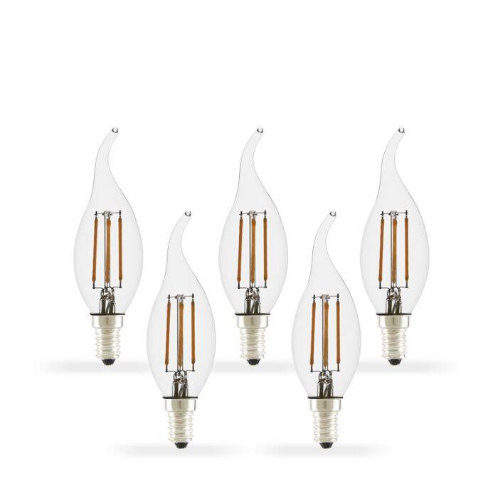 Image of 4W Dimmable LED Decorative Filament Bent Tip Candle Bulb - Small Screw Cap - Pack of 5