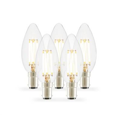 Image of 4W Dimmable LED Decorative Filament Candle Bulb - Small Bayonet Cap - Pack of 5