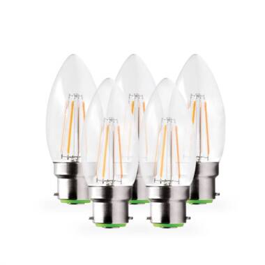 Envirolight 4W Dimmable LED Decorative Filament Candle Bulb - Bayonet Cap - Pack of 5