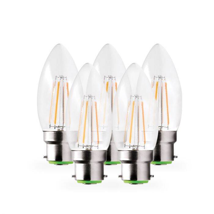 Image of Envirolight 4W Dimmable LED Decorative Filament Candle Bulb - Bayonet Cap - Pack of 5