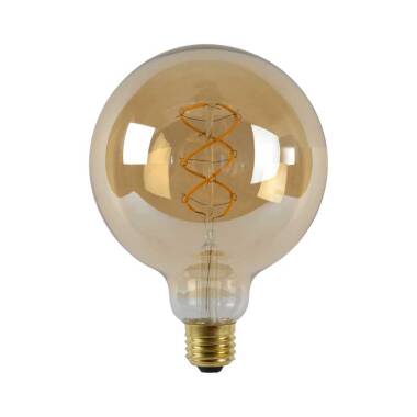 Image of Lucide 5W LED Dimmable Amber Decorative Filament 125mm Globe Bulb - Screw Cap