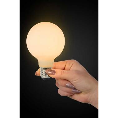 Image of Lucide 8W LED Dimmable Opal Decorative Filament 80mm Globe Bulb - Screw Cap