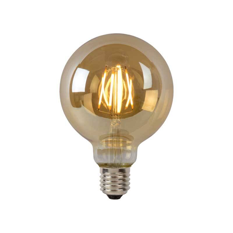 Image of Lucide 5W LED Dimmable Amber Decorative Filament 95mm Globe Bulb - Screw Cap