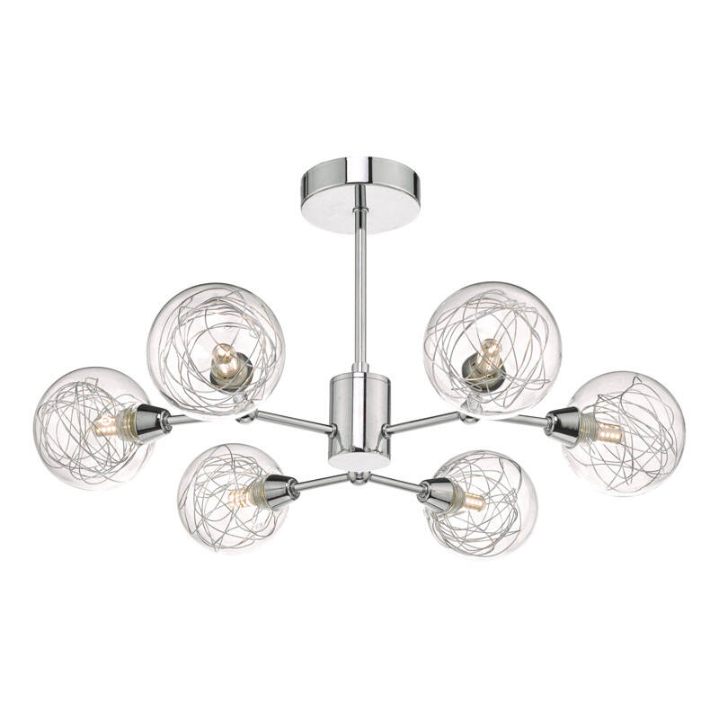 Image of Dar Tyka 6 Arm Semi Flush Ceiling Light