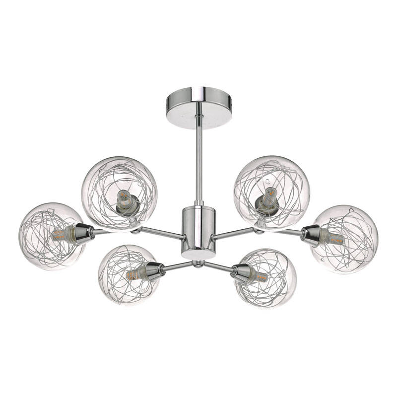 Image of Dar Tyka 6 Arm Semi Flush Ceiling Light