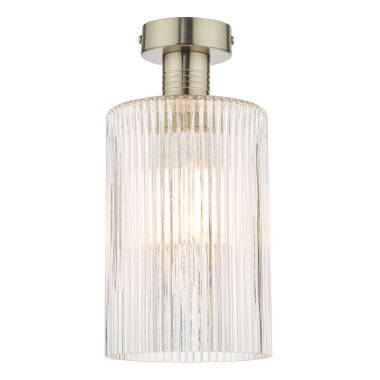Dar Emerson Semi Flush Light with Cylinder Ribbed Glass
