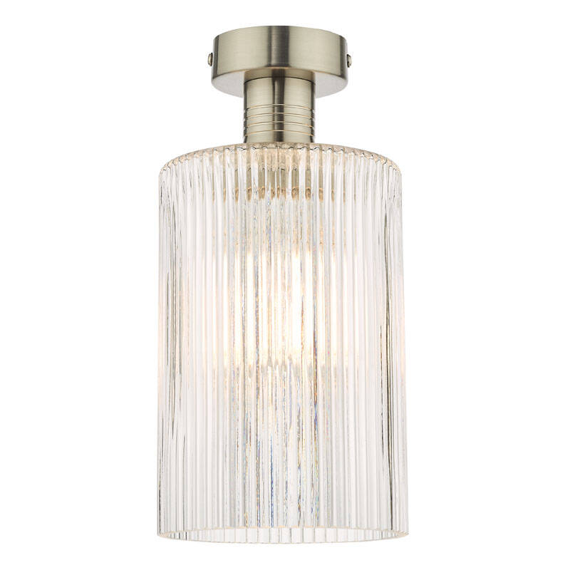 Image of Dar Emerson Semi Flush Light with Cylinder Ribbed Glass