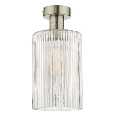 Image of Dar Emerson Semi Flush Light with Cylinder Ribbed Glass
