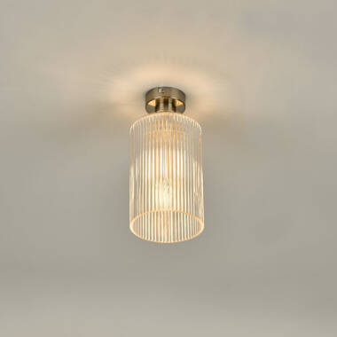 Image of Dar Emerson Semi Flush Light with Cylinder Ribbed Glass