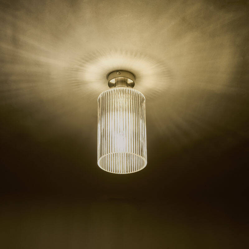 Image of Dar Emerson Semi Flush Light with Cylinder Ribbed Glass