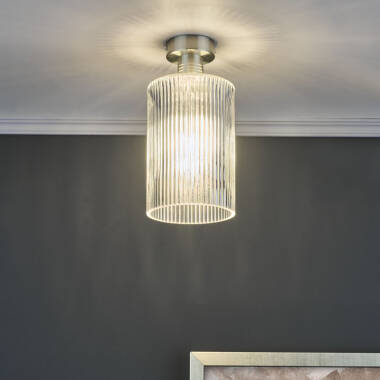 Image of Dar Emerson Semi Flush Light with Cylinder Ribbed Glass