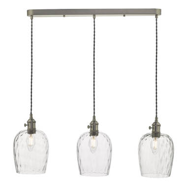 Dar Hadano Dimpled Glass 3 Light Bar Ceiling Pendant