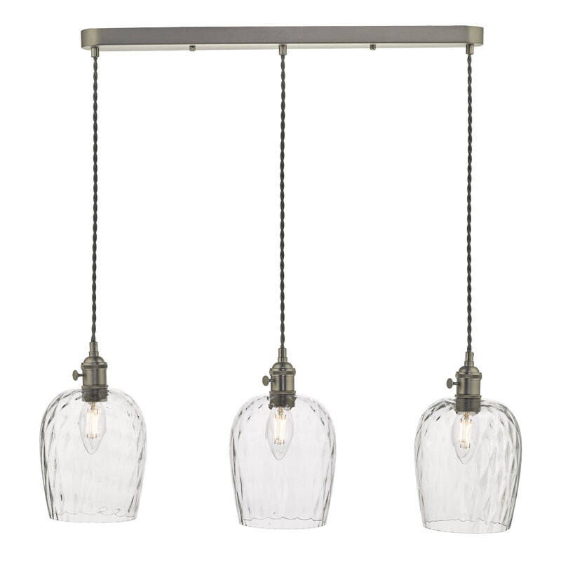 Image of Dar Hadano Dimpled Glass 3 Light Bar Ceiling Pendant