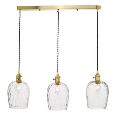 Dar Hadano Dimpled Glass 3 Light Bar Ceiling Pendant