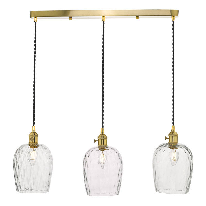Image of Dar Hadano Dimpled Glass 3 Light Bar Ceiling Pendant