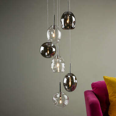 Image of Dar Quinn 6 Light Glass Cluster Ceiling Pendant