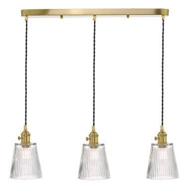 Dar Hadano Ribbed Glass 3 Light Bar Ceiling Pendant