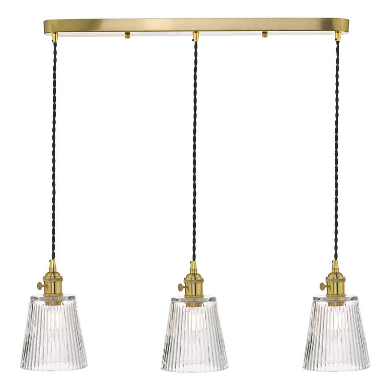 Image of Dar Hadano Ribbed Glass 3 Light Bar Ceiling Pendant