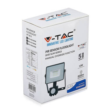 Image of V-Tac 10W Samsung Chip LED Floodlight with PIR Sensor