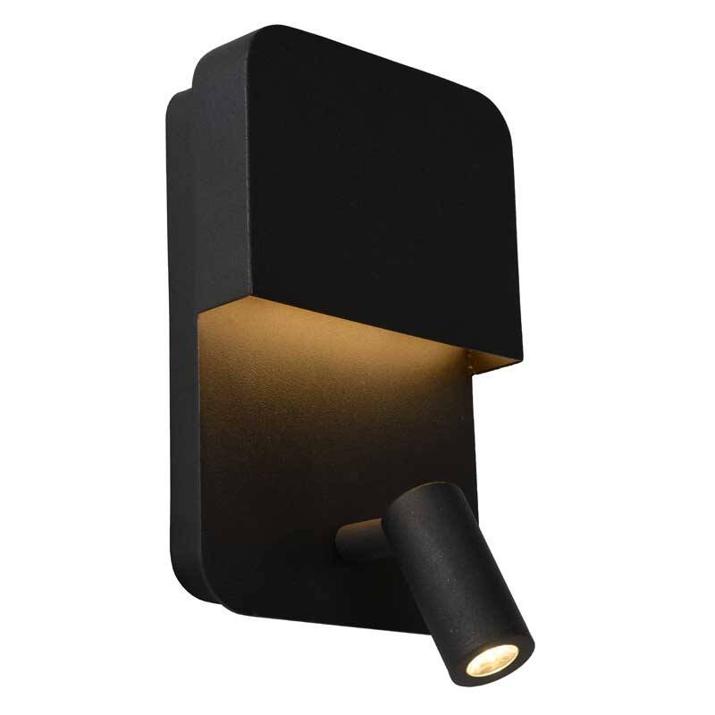 Image of Lucide Boxer Wall Light with LED Reading Light and USB Charging Port