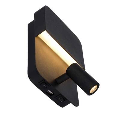 Image of Lucide Boxer Wall Light with LED Reading Light and USB Charging Port