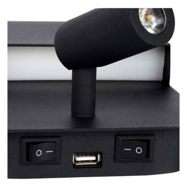 Image of Lucide Boxer Wall Light with LED Reading Light and USB Charging Port
