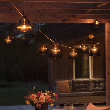 Image of Konstsmide 9.15M Amber LED Cage Shade Festoon Lights - 10 Light Starter Set