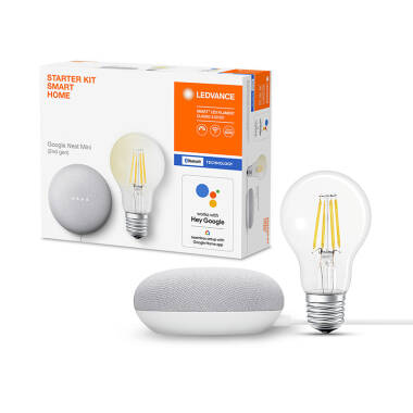 Image of Ledvance Smart+ 6W LED Dimmable Bluetooth Decorative Filament GLS Bulb with Google Nest Mini Starter Kit - Screw Cap