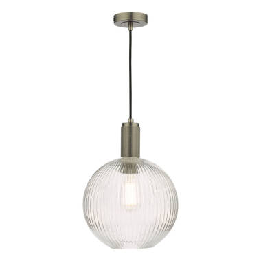 Dar Nikolas Ribbed Glass Globe Ceiling Pendant Light