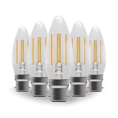 3.3W Warm White Dimmable LED Decorative Filament Candle Bulb Bayonet Cap Pack of 5