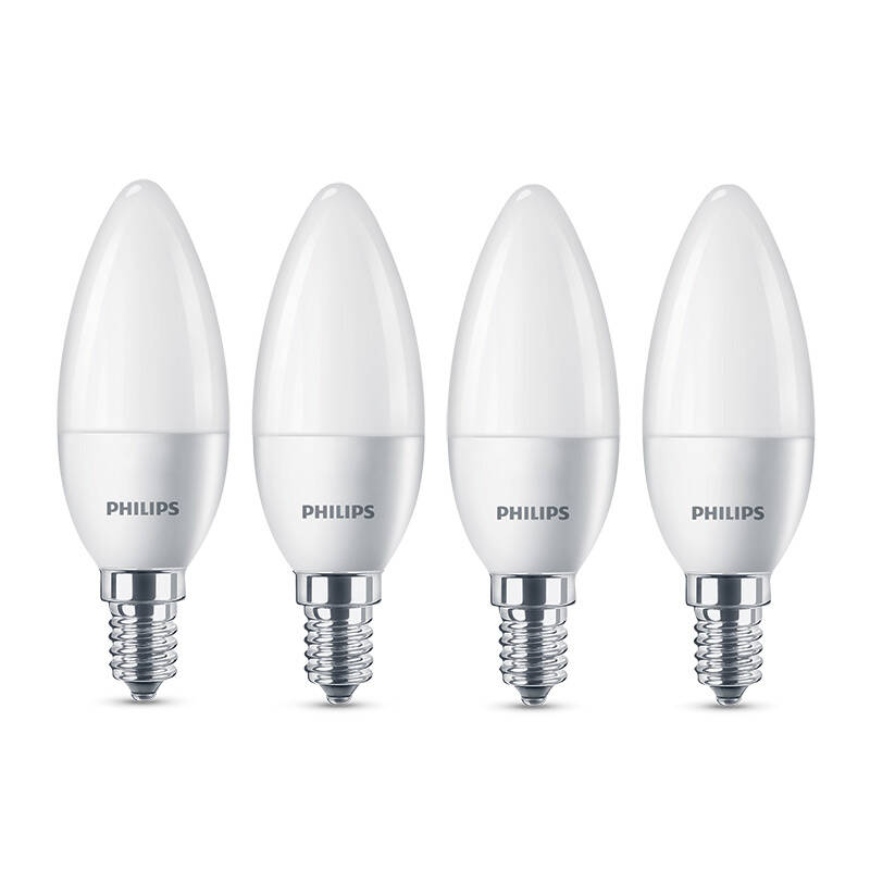 Image of Philips 5.5W Warm White LED Candle Bulb Small Screw Cap Pack of 4