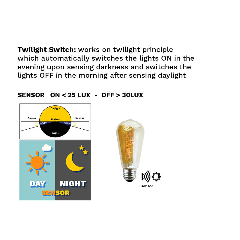Image of 4W Very Warm White LED Decorative Filament Squirrel Cage Bulb with Dusk to Dawn Sensor Screw Cap