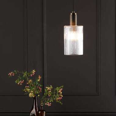 Image of Dar Nikolas Ribbed Glass Ceiling Pendant Light