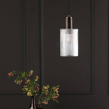 Image of Dar Nikolas Ribbed Glass Ceiling Pendant Light