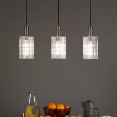 Image of Dar Nikolas Ribbed Glass Ceiling Pendant Light