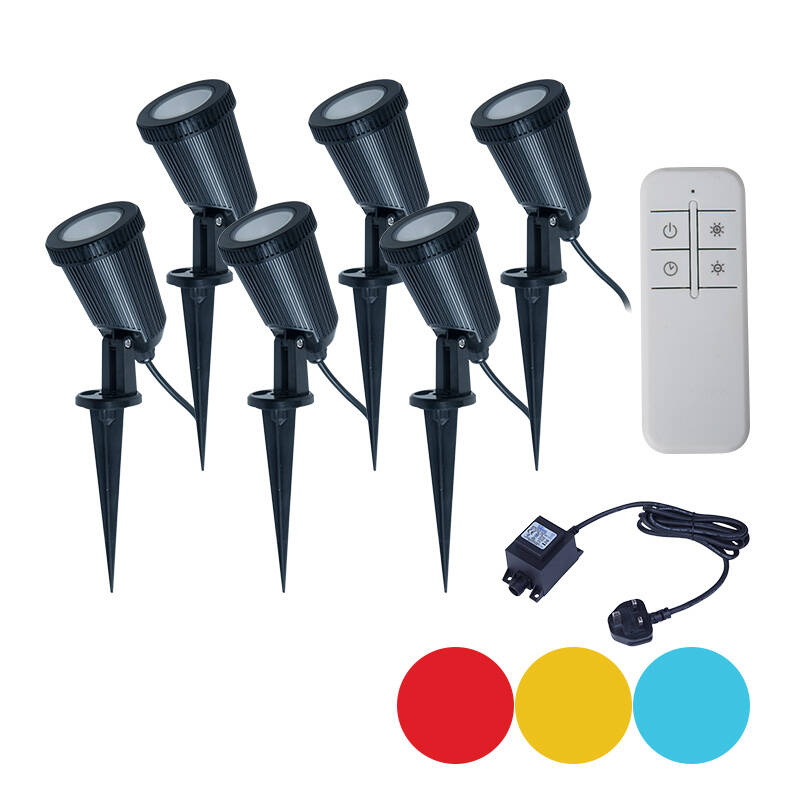 Image of EasyFit Remote 12V Garden Lights Ash Colour Changing LED Spotlight Kit 6 Lights