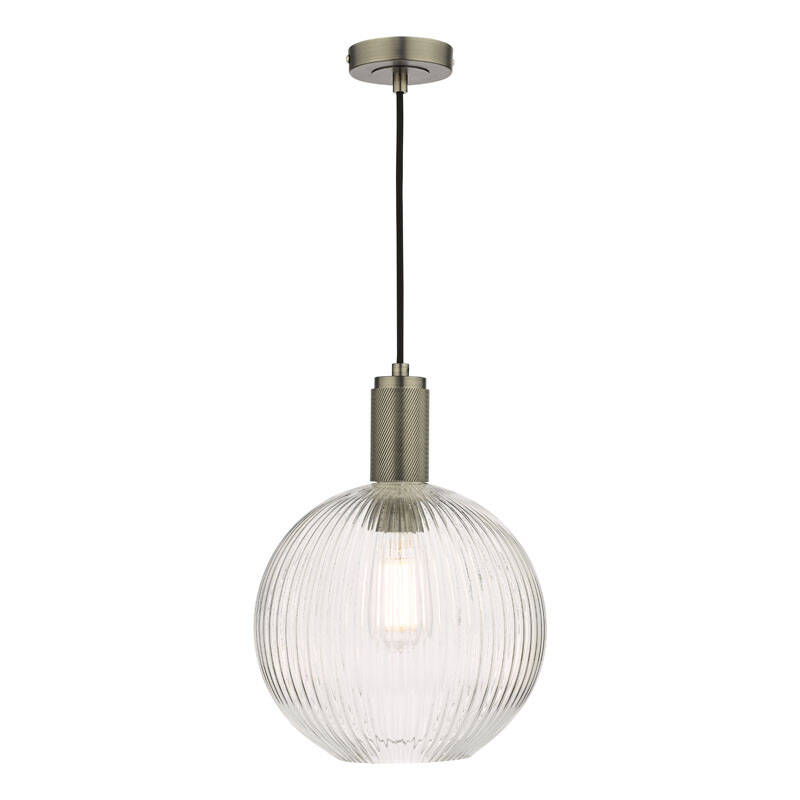 Image of Dar Nikolas Ribbed Glass Globe Ceiling Pendant Light