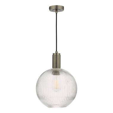 Image of Dar Nikolas Ribbed Glass Globe Ceiling Pendant Light