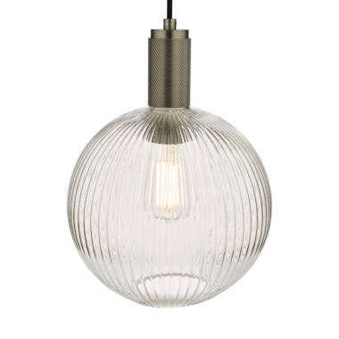 Image of Dar Nikolas Ribbed Glass Globe Ceiling Pendant Light